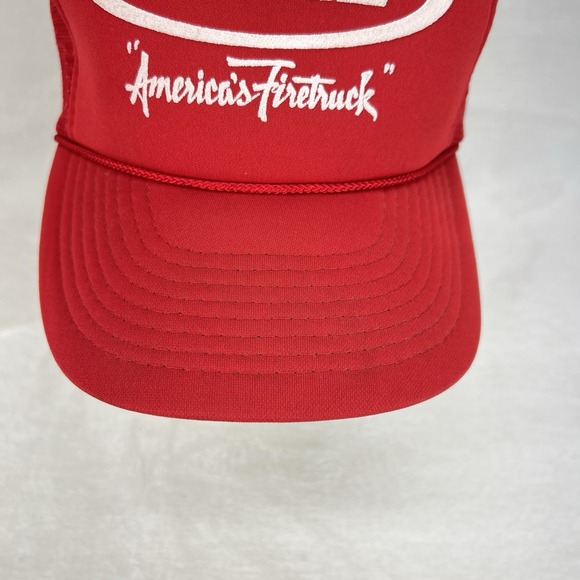 Vintage E-ONE Americas Firetruck Trucker Cap Hat White Red Mesh Back Snapback - Picture 3 of 13